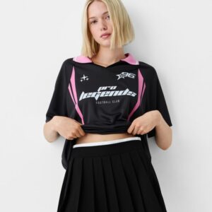 Bershka Contrast Elastic Poplin Box Pleat Mini Skirt Women M Black