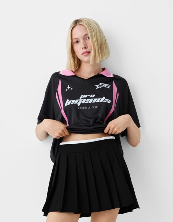 Bershka Contrast Elastic Poplin Box Pleat Mini Skirt Women M Black