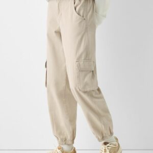 Bershka Cotton Joggers Women S Sand