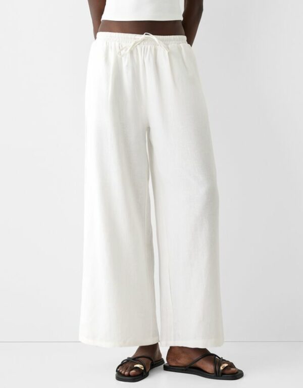 Bershka Culottes With Linen And An Elastic Waist Women L Off White