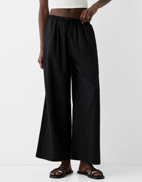 Bershka Culottes With Linen And An Elastic Waist Women S Black