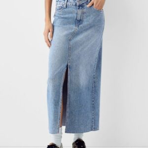 Bershka Denim Midi Skirt Women 08 Light Blue