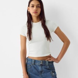 Bershka Denim Mini Cargo Skirt Women 04 Light Blue