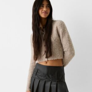 Bershka Faux Leather Box Pleat Mini Skirt Women M Black