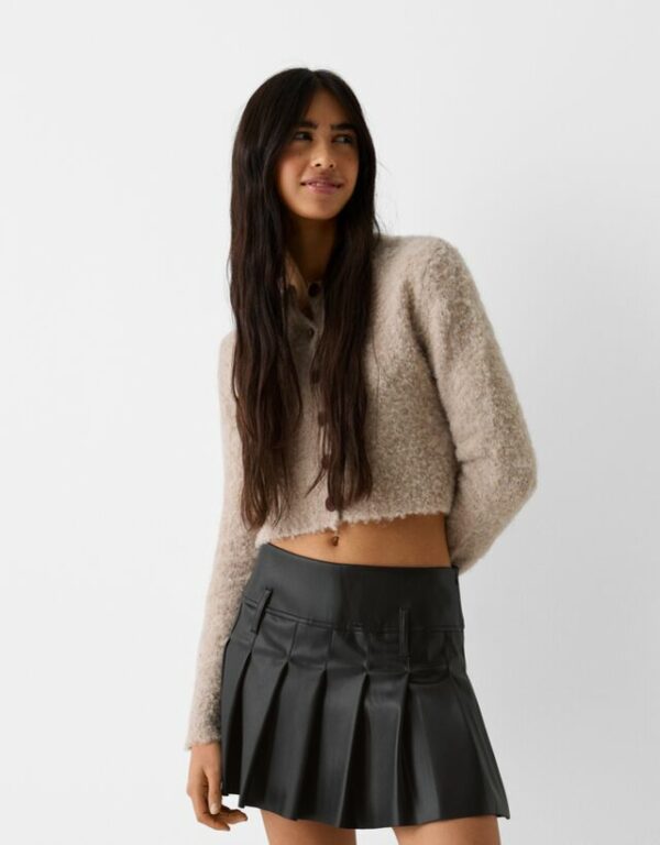 Bershka Faux Leather Box Pleat Mini Skirt Women M Black