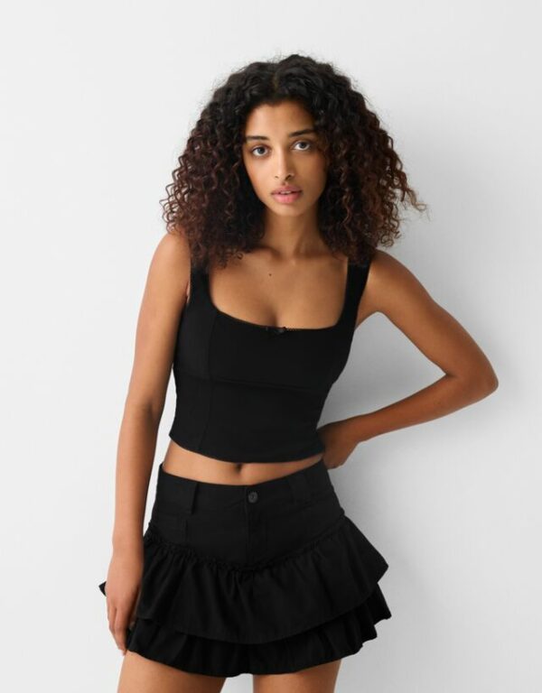 Bershka Frilled Mini Skirt Women S Black