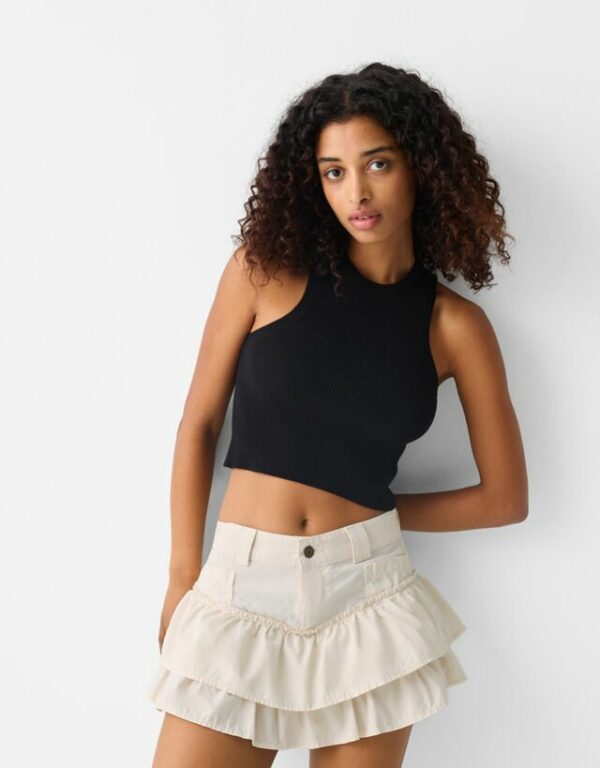 Bershka Frilled Mini Skirt Women Xs Cream