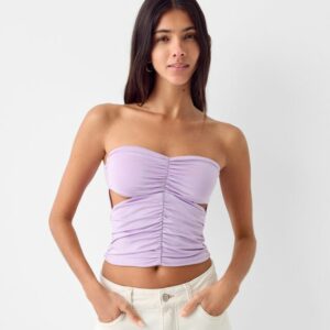 Bershka Gathered Bardot Cut-Out Top Women Xs Violet