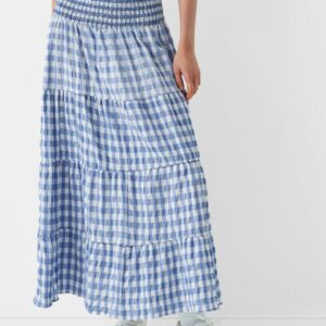 Bershka Gingham Check Midi Skirt Women Xl Blue