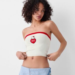 Bershka Hello Kitty Bandeau Top Women L Cream