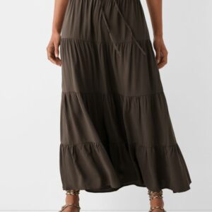 Bershka Midi Skirt With Elastic Waist Women Xs Brown