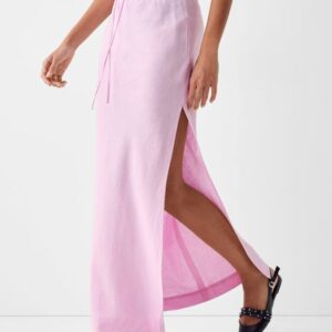 Bershka Midi Skirt With Linen Women Xl Pink