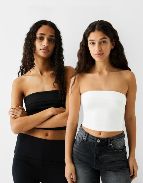 Bershka Pack Of 2 Turn-Up Bandeau Tops Women Xs Multicolored