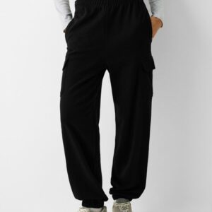 Bershka Plush Cargo Joggers Women 10-12 Black