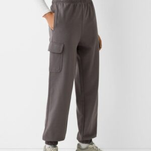 Bershka Plush Cargo Joggers Women M Dark Grey