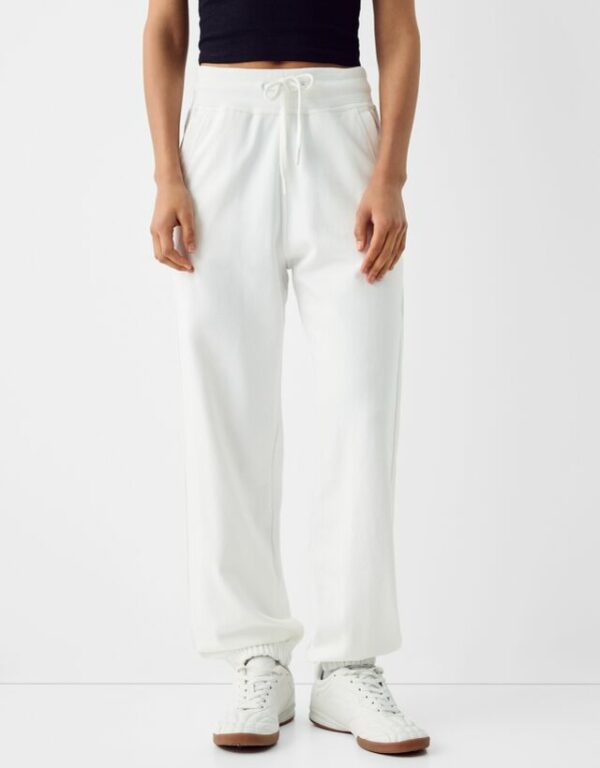 Bershka Plush Joggers Women 10-12 Off White