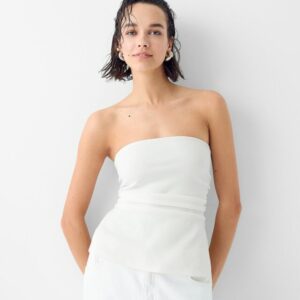 Bershka Ponte Di Roma Knit Bandeau Top With Gathered Detail Women L Off White