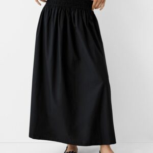 Bershka Poplin Midi Skirt With Elasticated Waistband Women 10-12 Black