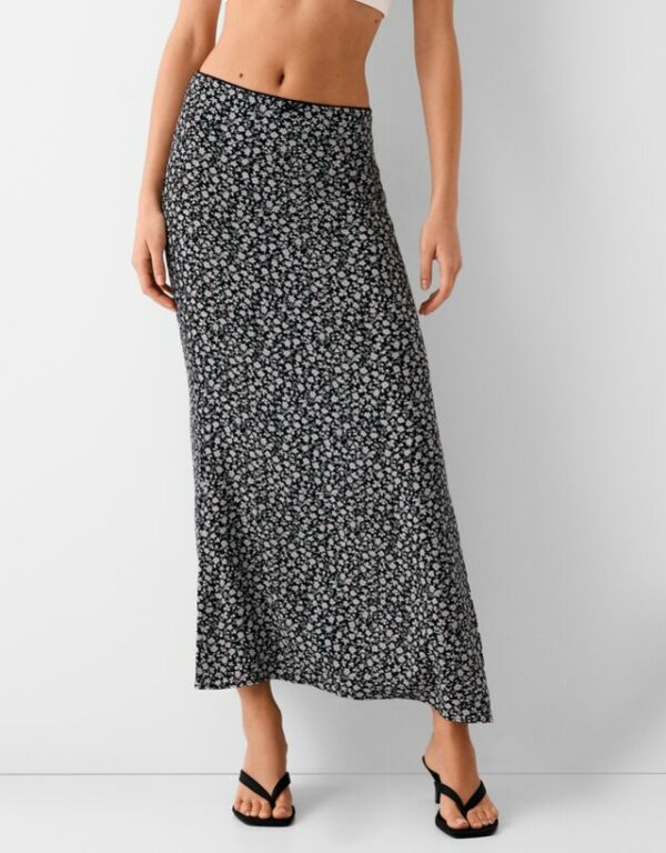 Bershka Printed Midi Skirt Women L Black