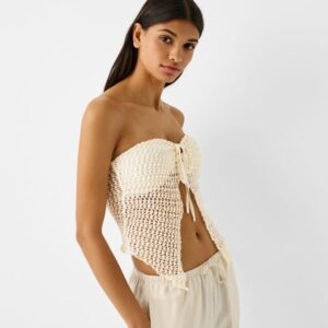 Bershka Rustic Bandeau Top Women M Off White