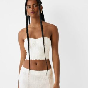 Bershka Rustic Bandeau Top Women S Cream