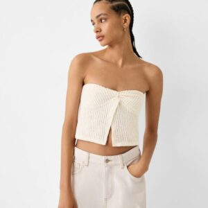 Bershka Rustic Sequinned Bandeau Top Women S Beige