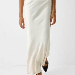 Bershka Satin Midi Skirt Women M White