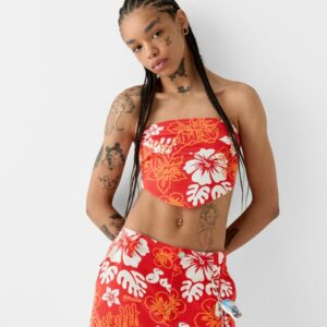 Bershka Ssstufff X Bershka Tropical Print Bandeau Top Women M-L Red