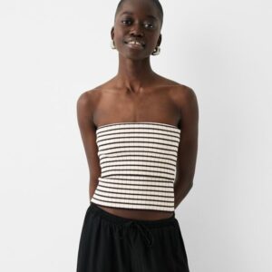 Bershka Striped Knit Bandeau Top Women L Cream