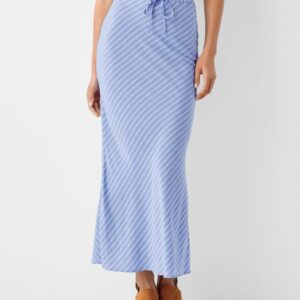 Bershka Striped Midi Skirt Women S Blue