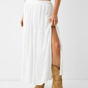 Bershka Textured Midi Skirt Women M White