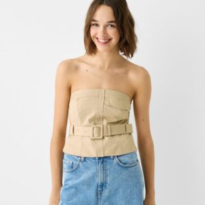 Bershka Utility Bandeau Top Women S Camel