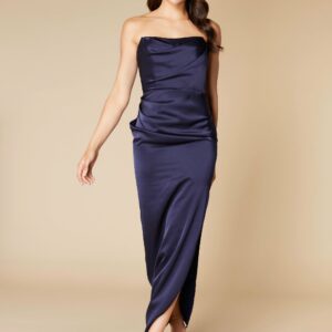 Beth Strapless Ruched Midaxi Dress with Thigh Split, UK 6 / US 2 / EU 34 / Navy