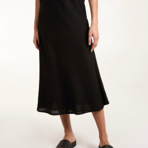 Bias Cut Midi Skirt - S / BLACK