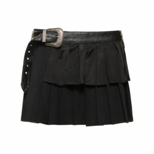 Birdie Wool Double Pleated Mini Skirt