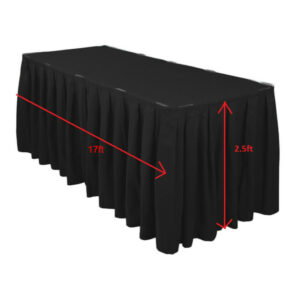 (Black, 17 Feet) Pleated Table Skirt with Nylon Fastner - Polyester Cloth Easy Attachment - Machine Washable and Dryer Friendly - Birthday Parties, We