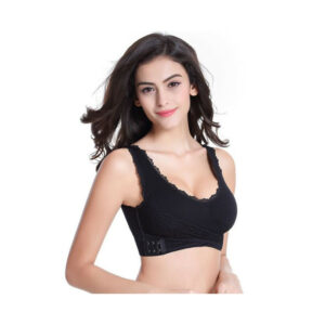 (Black, 2XL) Women Lady Sexy Front Cross Adjustable Side Buckle Lace Vest Wireless Sport Bra