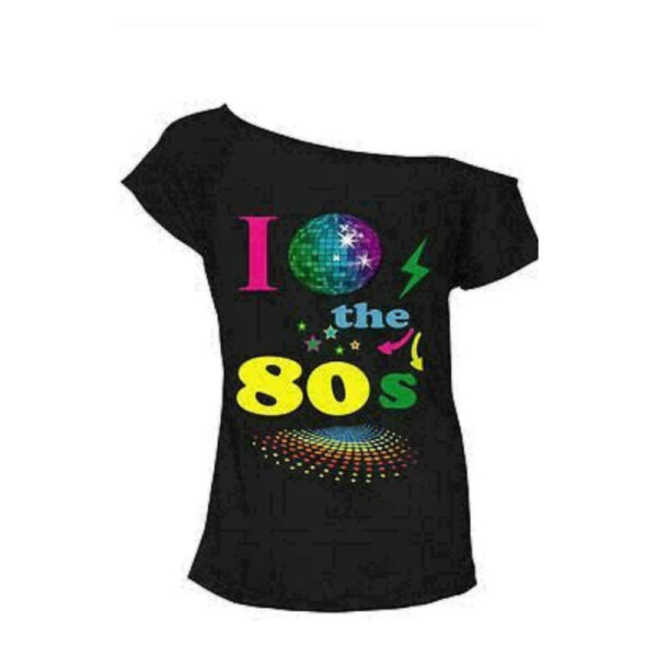 (Black, 3XL (UK 24-26)) Ladies Women's I Love the 80s Stars Globe Hen Party Top Retro Fancy T-shirt Top