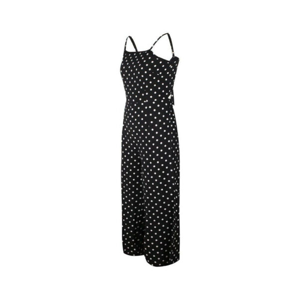 (Black, 3XL) Women's Polka Dot Sleeveless Open Back Jumpsuit Pants