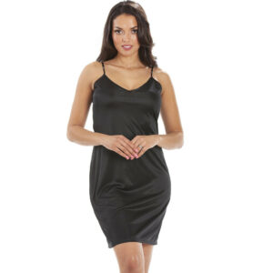 (Black, 4XL) Camille Womens Knee Length Full Slip Chemise