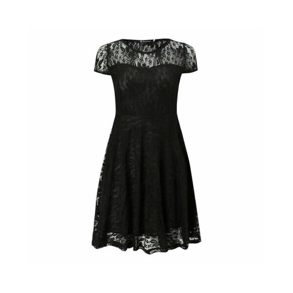 (Black, 4XL) Floral Lace Womens Prom Swing Dress Bridesmaid Wedding Cocktail Mini Dress