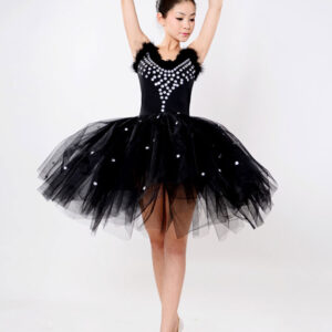 Black Ballet Dress Beading Tutu Dress Faux Fur Camisole Party Dresses