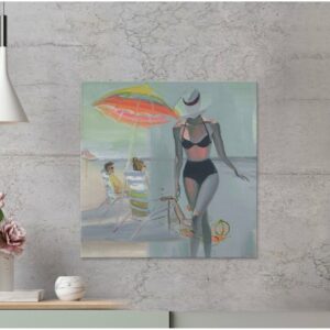 'Black Bikini Stroll' by Parvez Taj Acrylic Painting Print on Wrapped Canvas