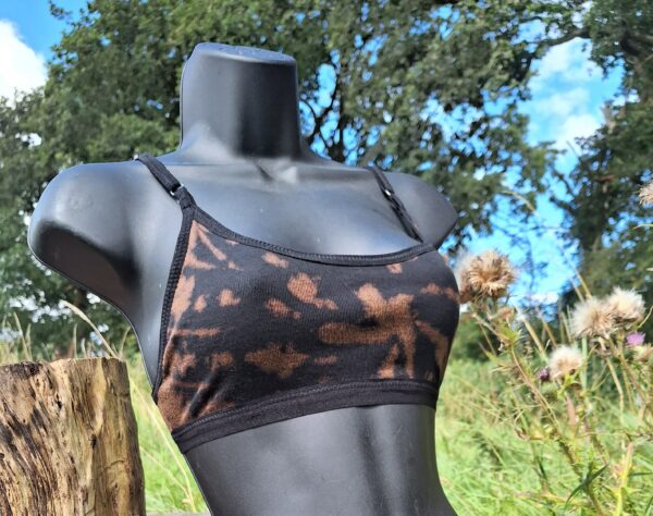 Black Brown Cotton Jersey Bralette Hand Bleach Tie Dyed