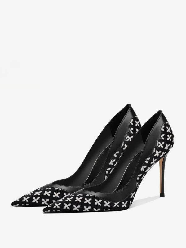 Black Dress Shoes Pointed Toe Printed Slip On Pumps