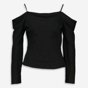 Black Embellished Cold Shoulder Top