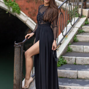 Black Evening Dress A-Line Jewel Neck Long Sleeve Lace Floor-Length Applique Formal Party Dresses Pageant Dress