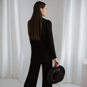 Black Knitted Suit Set For Women, Knitted Pants & Formal Events, Office Casual Smart Wear, Light Merino Wool Knitwear