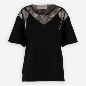 Black Lace Trim Short Sleeve Top