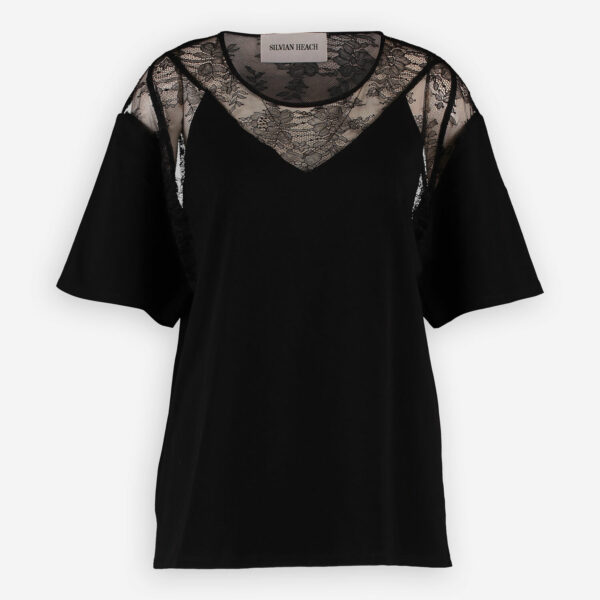 Black Lace Trim Short Sleeve Top